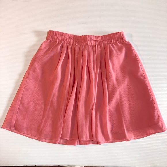 LOFT Coral Pink Pleated Chiffon Skirt, XS petite or XSP - Picture 6 of 9